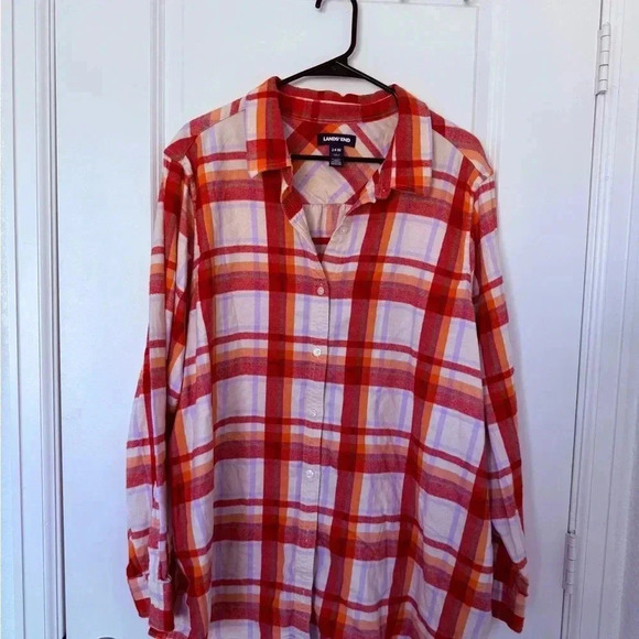 Lands End Woman’s Flannel Red and Orange Size 24W - Picture 1 of 6